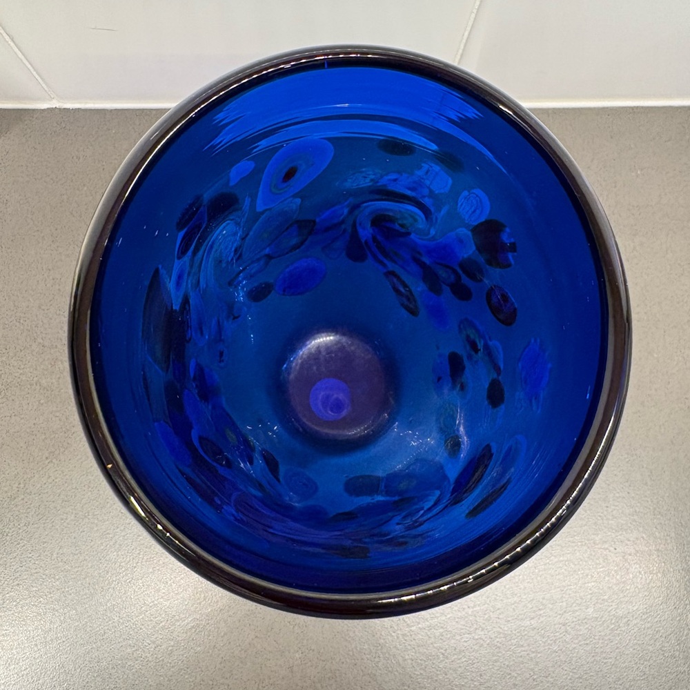 Murano Deep Blue Glass Vase with Millefiore Design - Picture 6 of 6